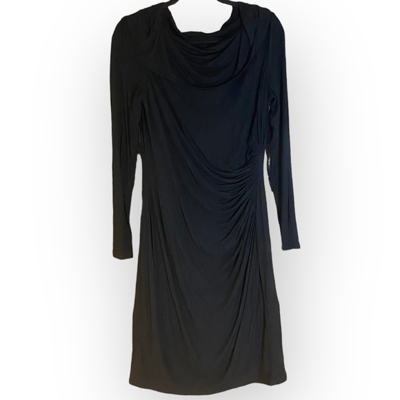 Ralph Lauren Stretch Black Cowl Neck Long Sleeve Bodycon Dress Size 12 - Picture 8 of 10